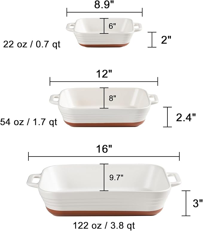 Sweejar Relief Casserole Dishes for Oven, Ceramic 9x13 Baking Pans Set for Cooking, Cake, Banquet and Daily Use, Rectangular Bakeware Set, Porcelain Baking Dish, Lasagna Pan Deep with Handles(Color Blocking)