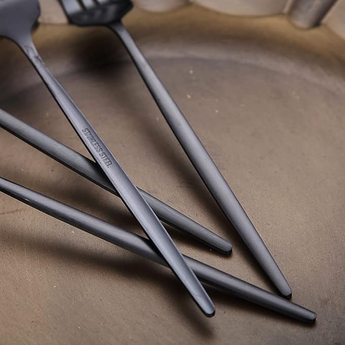 Matt Black 6 Piece Dinner Forks, 8.4'' Stainless Steel Silverware Set, Dessert, Salad, Table Forks for Home, Kitchen or Restaurant, Dishwasher Safe