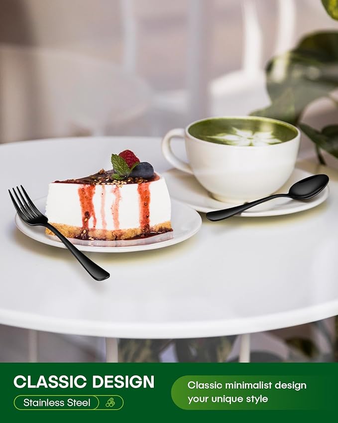 Black Silverware Set, 48-Piece Flatware Set with Steak Knives for 8, Stainless Steel Mirror Cutlery Include Forks Spoons and Knives Set, Dishwasher Safe Utensils Set for Home Restaurant