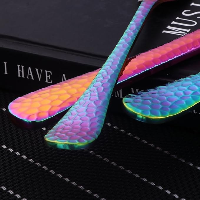 5-Piece Rainbow Silverware Flatware Set Service for 1 Stainless Steel Cutlery Set Include Dinner Knife Table Fork Table Spoon Salad Fork Tea Spoon for Wedding, Dishwasher Safe