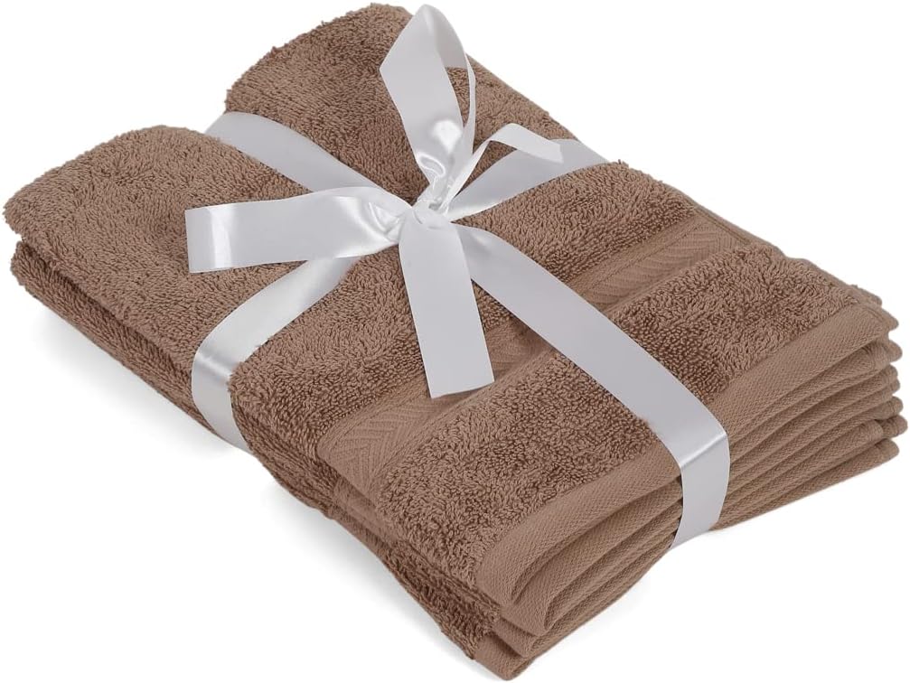 Casa Lino 100% Cotton Hand Towels for Bathroom - Soft, Highly Absorbent & Quick Dry Kitchen Towels - Gym Towel Set - Travel Towel Set - 24" x 16" - Pack of 4 - (Brown)