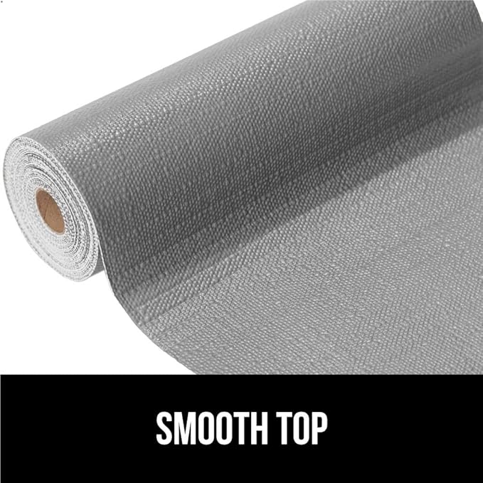 GORILLA GRIP DripGuard Shelf Liner, Non Adhesive Drawer and Kitchen Cabinet Protector, Slip Resistant BPA Free Smooth Surface Plastic Liners for Cabinets, Bathrooms, Closets, 12x240 Inch, Gray