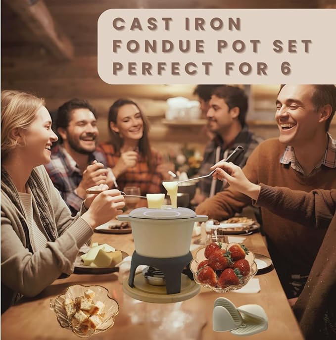 Cast Iron Fondue Set 15-Pcs With Accessories Fondue Kit For Swiss Fondue Cheese Meat Oil Fondue Pot Fondue Pot set, Cheese Fondue Set, Chocolate Fondue Pot, Cheese Melting Pot, Fondue Pot Non Electric