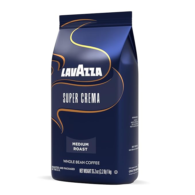 Lavazza Super Crema Whole Bean Coffee, Medium Espresso Roast, Arabica and Robusta Blend, 2.2 lb Bag, Package May Vary (Pack of 1)