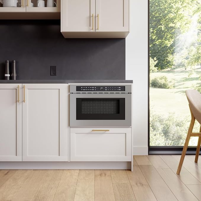 Zephyr 30 inch Built In Drawer Microwave Oven Under Cabinet - Integrated, Wall Mount, Under Counter Pull Out Microwave Drawer 1.2 cu ft, Preset Cooking Options, Easy Clean Coating, 1000W