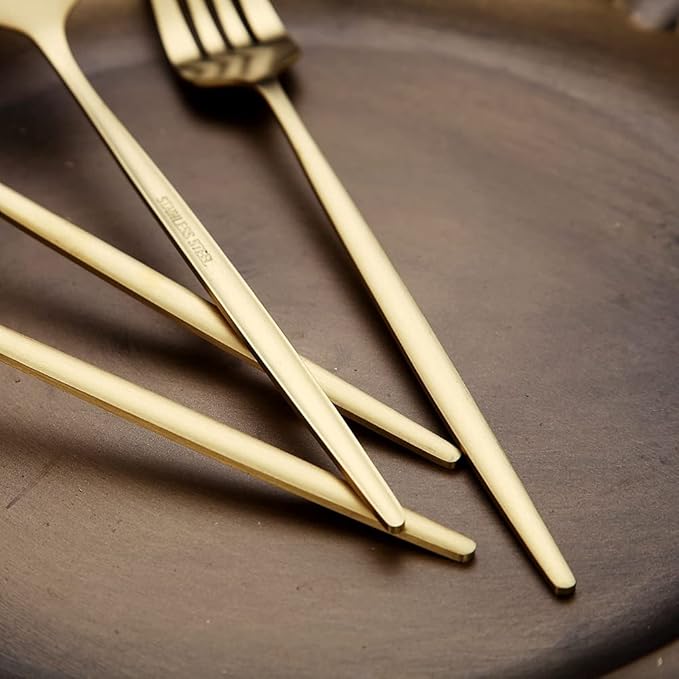 Matt Gold 6 Piece Dinner Fork Set, 8.4'' Stainless Steel Silverware, Dishwasher Safe