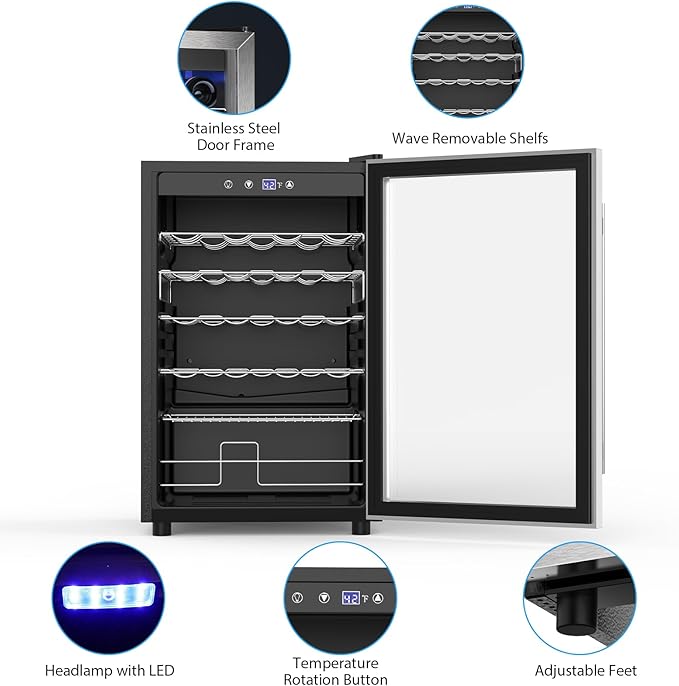 4.4 Cu.ft Wine Cooler Refrigerator, 37 Bottle Freestanding Cabinet Wine Cellars, Wine Fridge with Glass Door for Home Use, Protecting Your Reds, Silver