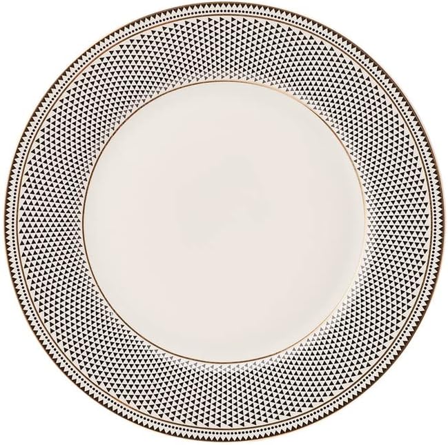Karaca Globe 24-Piece Dinnerware Set for 6 People - Kitchen Dish Set for Salad, Soup, Pasta, Noodle & More - Modern Chic Porcelain Dishware Plate Set (White with Black Triangle Design)