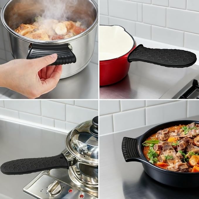 3 Pack Silicone Hot Handle Holders Cover, Assist Pan Handle Sleeve Pot,Non-Slip Pot Holder Sleeve,Frying Pan Casserole Oven Tray Baking Sheets Casserole Cookware(Black)