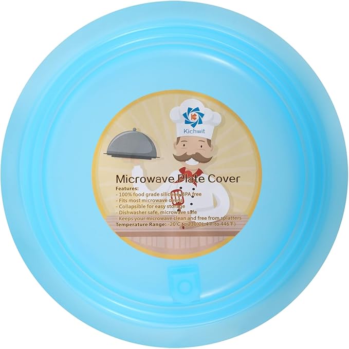 Kichwit Silicone Microwave Plate Cover Collapsible, Dishwasher Safe and BPA Free, Blue, 10.2"