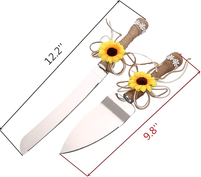 TANG SONG Rustic Wedding Cake Knife and Serving Set with Sunflower Burlap Lace Wedding Cake Knife (Set of 2)
