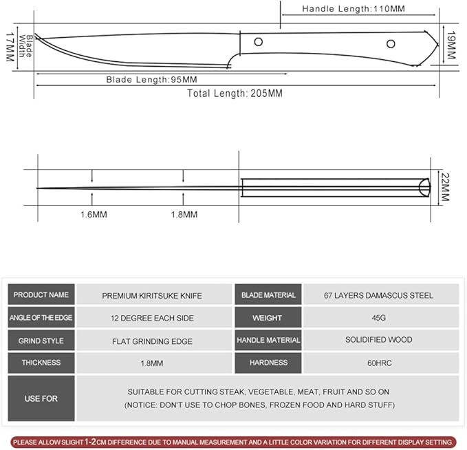 Seido Knives Kaze VG10 Damascus Steel Steak Knives - 4-Piece Straight-Edge with Solid Wood Handle