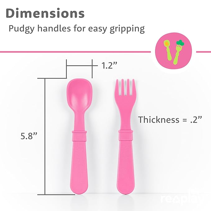 Re-Play Toddler Forks and Spoons Set - 4x4 Utensils Set for Kids - Dishwasher and Microwave Safe - Made in USA - Set of 8-5.8" x 1.2" x 0.2" - Princess