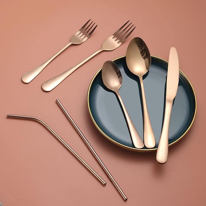 56 Pieces Mirror Rose Gold Silverware Service for 8 Flatware Set Stainless Steel Utensils Cutlery Set Dishwasher Safe