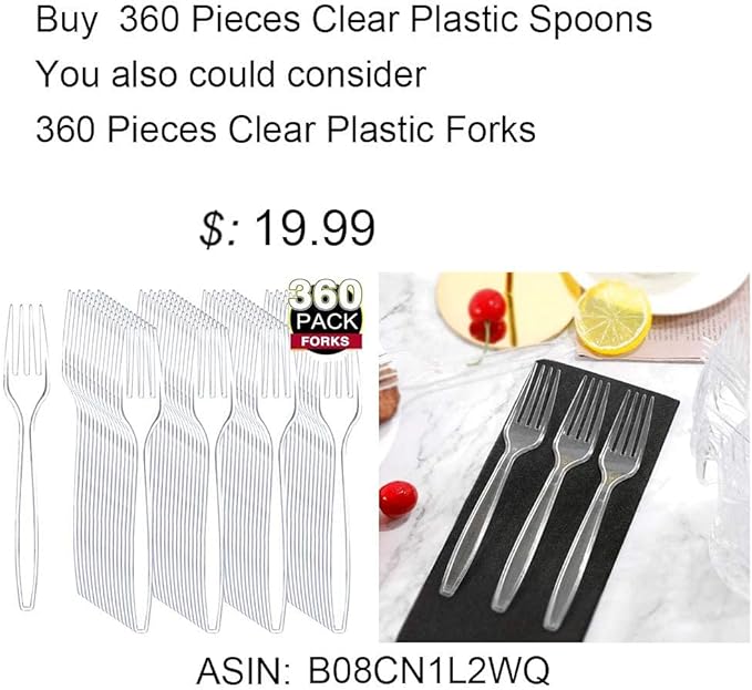 Liacere 360 Pieces Clear Plastic Spoons - Heavyweight Disposable Spoons-6.7inch Heavy Duty clear Cutlery - Plastic Utensils - Perfect for Chrismas Parties and Restaurants for Spring
