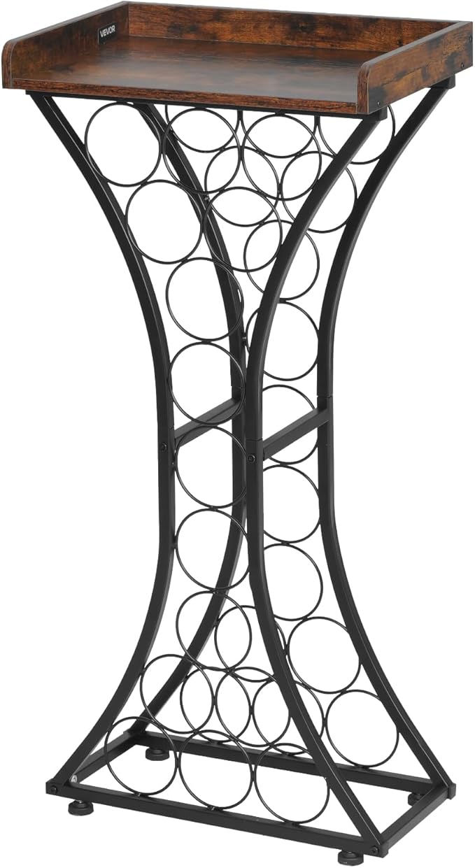 VEVOR 15 Bottle Wine Rack, Freestanding Floor Wine Holder Stand Liquor Cabinet with Wood Tabletop, Easy Assembly Floor Storage Rack, for Home Bar Kitchen Living Room Dining Room, Black