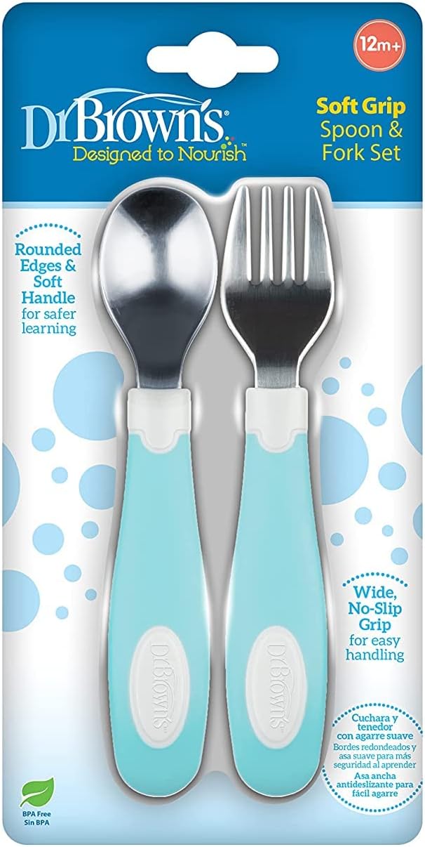Dr. Brown’s Designed to Nourish Soft-Grip Spoon and Fork Set, Blue & Teal, 4-Pack