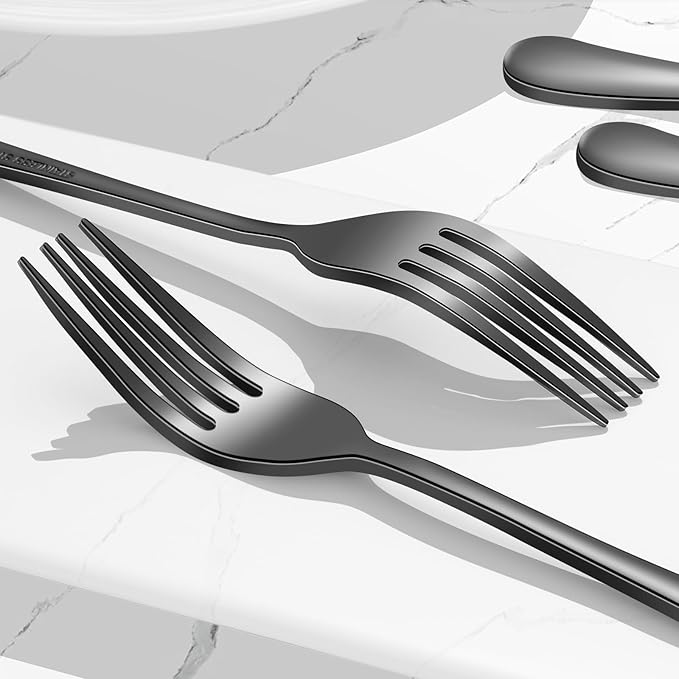 12-Piece Black Dinner Forks, Forks Silverware (8 inches), Food Grade Stainless Steel Flatware Fork, Mirror Polished & Dishwasher Safe, Using for Home, Restaurant or Kitchen, Black