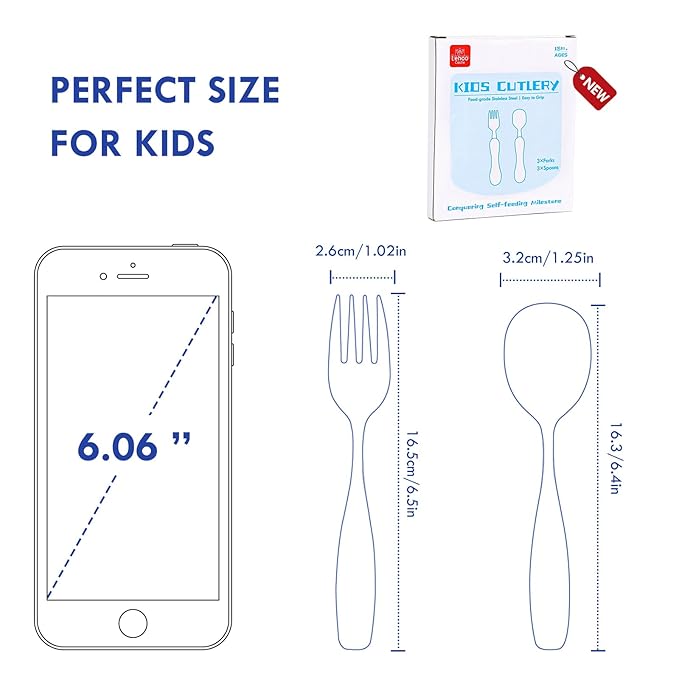 Lehoo Castle 6 Pieces Toddler Utensils, Kids Silverware for 2 3 4 Years Old, Stainless Steel Fork and Spoon Set with Plastic Handle, Safe Toddler Cutlery (Submarine)