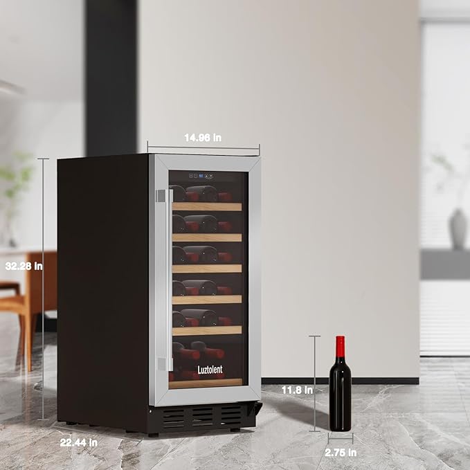 31 Bottles Wine Cooler Refrigerator, 15 Inch Wine Cooler with Single Zone, Built-in or Under Counter, 41-64°F Digital Touchscreen, Triple-Layer Glass,Wine Cellars for kitchen