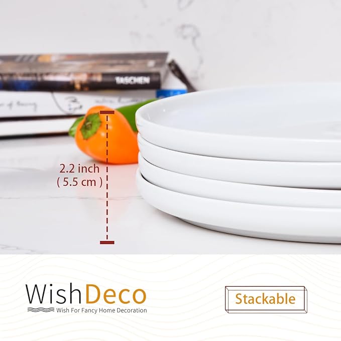 White Dinner Plates Set of 4, Ceramic Dining Plates 10.5 inch, Large Salad Plate, Porcelain Kitchen Plate for Pizza, Steak, Microwave and Dishwasher Safe