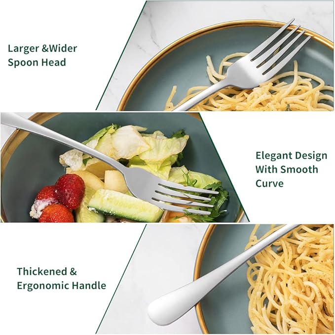 12Pcs Bright Silver Stainless Steel Dinner Forks Set, Dishwasher Safe