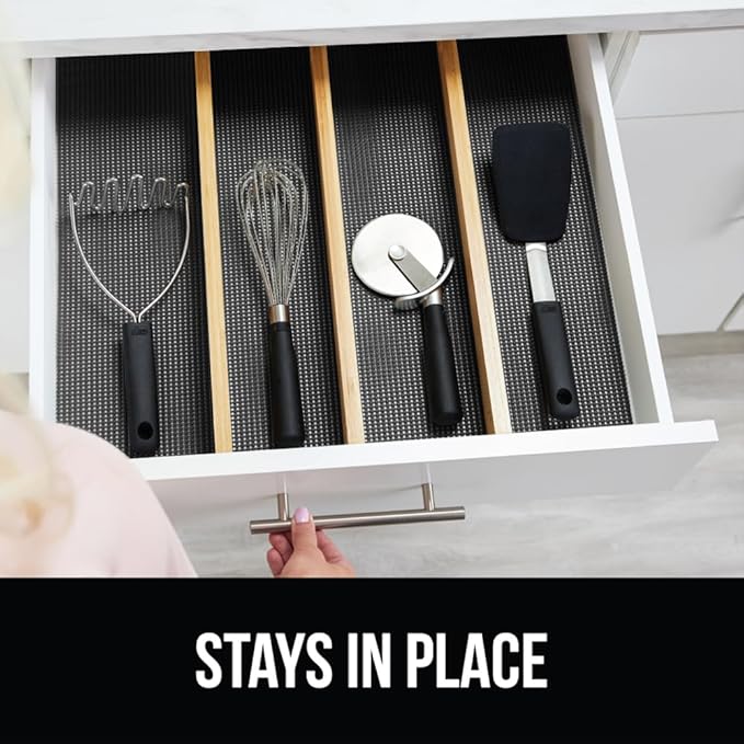 GORILLA GRIP powerGRIP Drawer Shelf and Cabinet Liner, Thick Strong Hold, Non-Adhesive Liners Protect Kitchen Cabinets and Cupboard, Bathroom Drawers, Easy Install, Breathable Mat, 12" x30', Charcoal