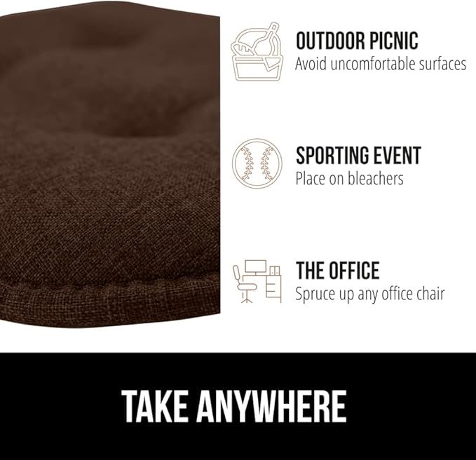 GORILLA GRIP Slip Resistant Tufted Chair Cushions, No Ties Required, Memory Foam Pads for Dining Room Kitchen Table, Office, Rocking Chairs, Plush Seat Cushion Pad, Home Decor, Set of 4, 16x17, Brown
