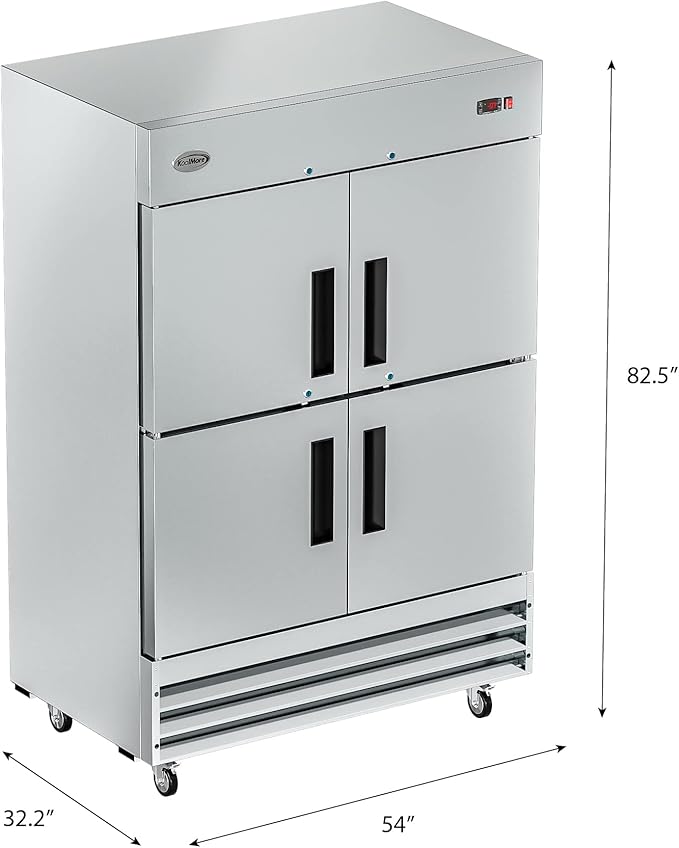 KoolMore RIF-2D-SSHD Commercial Stainless-Steel Reach-in Freezer with Half Door Access for Restaurant, Cafe, and Frozen Food Storage, Large 47 Cu. Ft. Capacity, Heavy Duty Kitchen Use, 4, Silver
