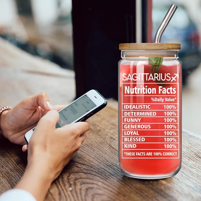 Sagittarius Zodiac Beer 16oz Can Glass Cup Constellation Gift for December Birthday Women Girls Friend Sister, Sagittarius Constellation Sign Star Drinking Jar for 12 Astrology Lovers with Gift Box