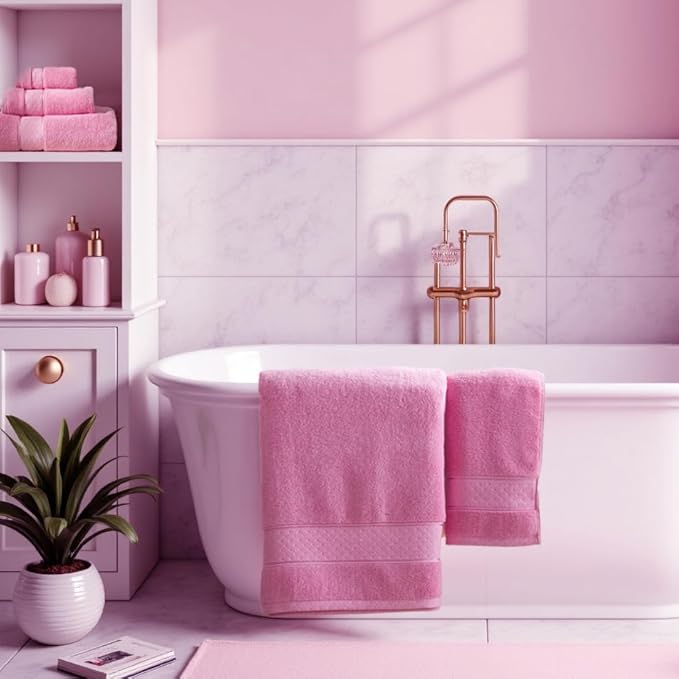 COZYART Pink Bath Towel Set 6 Piece, 2 Bath Towels 2 Hand Towels 2 Washcloths, Luxury 100% Turkish Cotton 650GSM Hotel Quality, Soft, Absorbent, Towel Sets for Bathroom