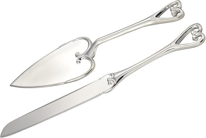 Elegance Heart Handle Cake Knife and Server Set - Perfect for Weddings, Anniversaries, and Celebrations