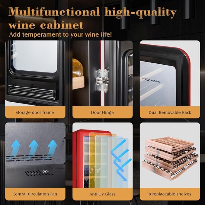 Wine Fridge,91-bottle Wine Cooler Refrigerators Dual Zone Large Wine Beverage Freestanding Cellar,Holds 91bottles (Red)