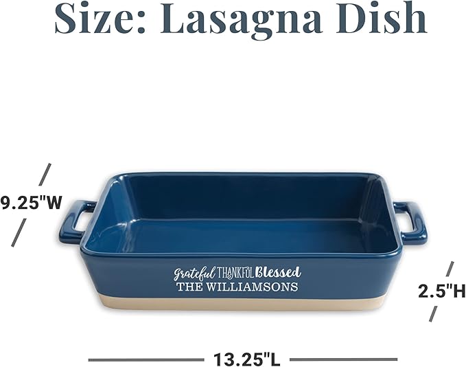 Let's Make Memories Personalized Grateful, Thankful, Blessed Stoneware - Teal Lasagna Dish