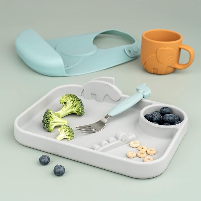 Done by Deer Easy-Grip Cutlery Set Deer Friends Blue - Anti-Slip Handles, Soft Silicone, Stainless Steel, Spoon, Fork, and Knife - Perfect for Independent Toddlers Learning to Self-Feed