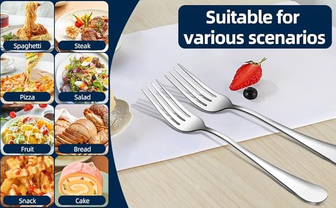 16 Piece Dinner Forks, 8 Inch, Top Food Grade Extra-Fine Stainless Steel Silverware Forks,Silverware Set, Dishwasher Safe (Silver)