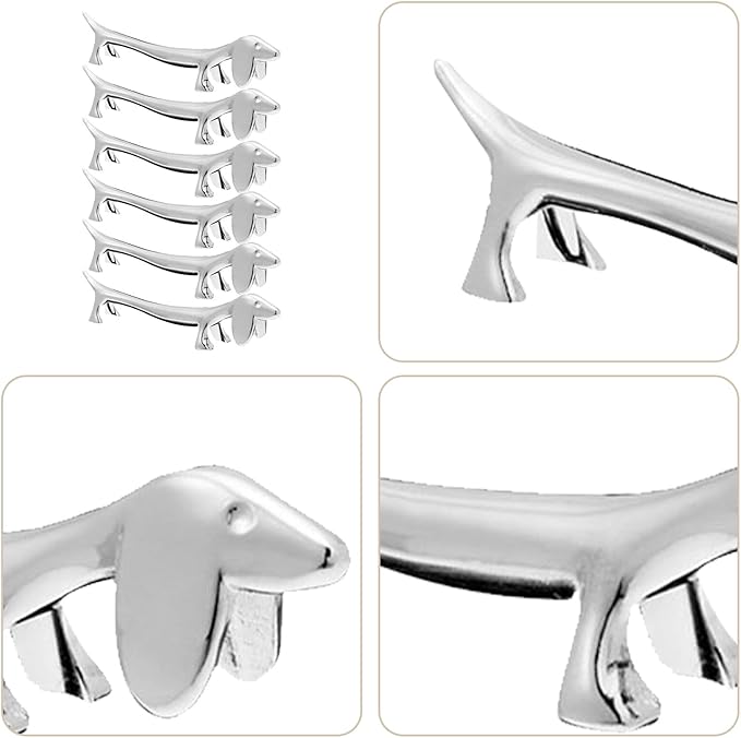 BESTonZON Dog Shape Chopstick Rest Metal Puppy Cutlery Holder Silver Dachshund Chopstick Rack for Fork Spoon Knife Organizer 3.54 Inch Tableware Accessory for Home Dining