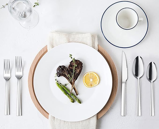 10-Piece Silverware Set, E-far Stainless Steel Flatware Set Service for 2, Modern Tableware Cutlery Set for Home and Restaurant, Square Edge & Mirror Finish, Dishwasher Safe