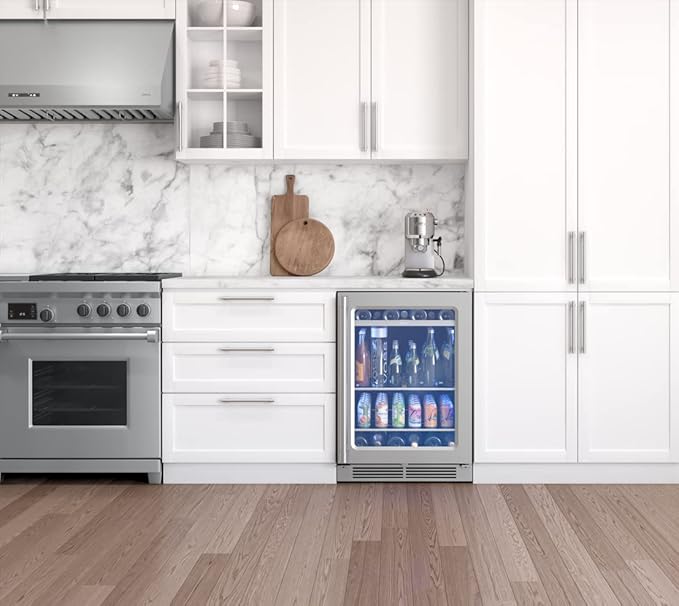 Zephyr 24" Wine Fridge & Beverage Refrigerator Single Zone Under Counter - Mini Wine Cooler Cellars Small Beer Fridge Cabinet Drink Chiller Freestanding Wine Beverage Cooler, 7 bottles,112 cans
