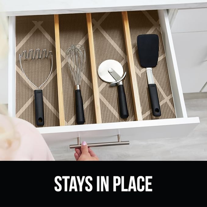 GORILLA GRIP powerGRIP Drawer Shelf and Cabinet Liner, Thick Strong Hold, Non-Adhesive Liners Protect Kitchen Cabinets and Cupboard, Bathroom Drawers, Easy Install, Breathable Mat, 17.5" x20', Beige