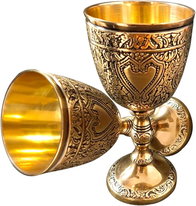 Solid Brass Vintage Chalice Goblet Golden Roman King Arthur Wine Cup Renaissance Medieval Drinking Goblet Unique Gift (Brass Antique,150 ml)