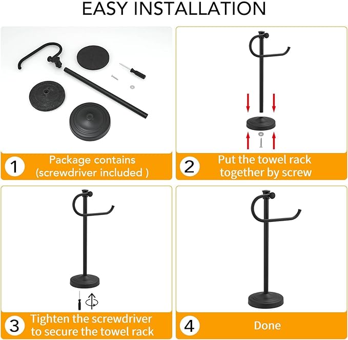 BESy 17 Inch Matte Black Stand Towel Bar Hanger Hand Towel Bar Bathroom Vanity Countertop Towel Holder Free Standing Stainless Steel Towel Ring Hardware Accessories Towel Rack