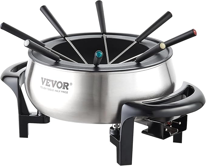 VEVOR Electric Fondue Pot Set, 3 Qt Melter for Cheese & Chocolate with 8 Forks, Candy Warmer with Temp Control, 1000W Non-Stick Stainless Steel Melting for Dessert, Broth, Wax Candle, Party Gift