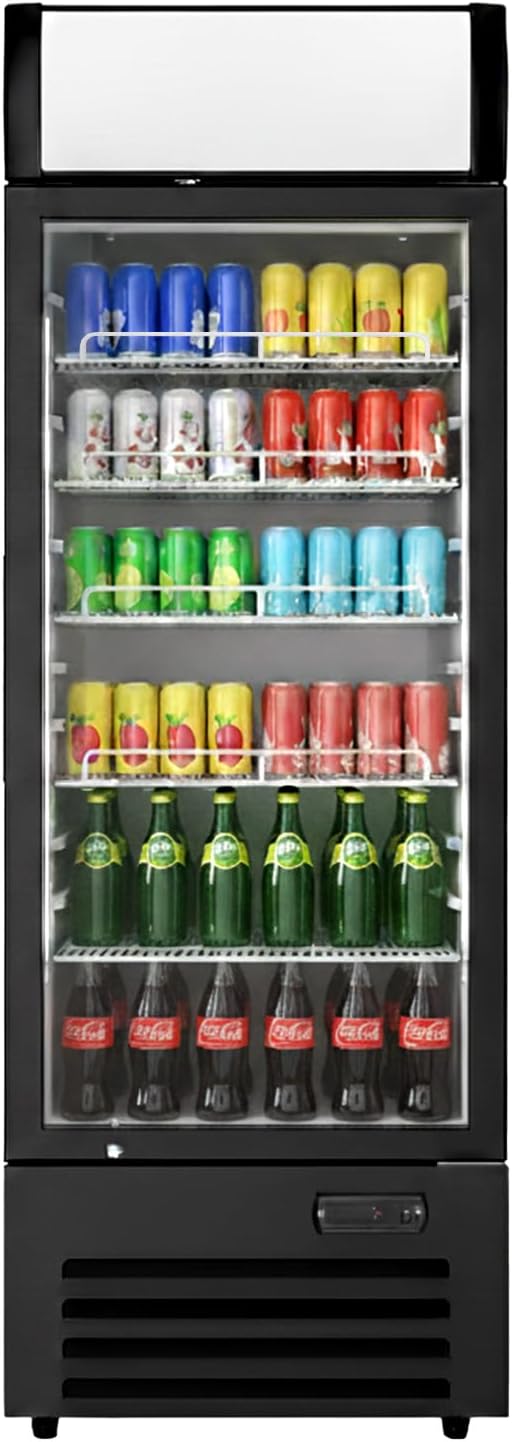 16.5 cu.ft Commercial Refrigerators with 1 Glass Door, Beverage Fridge with LED Light Display Upright Merchandiser, Drink Cooler with 5 Adjustable Shelves Black ETL Approved