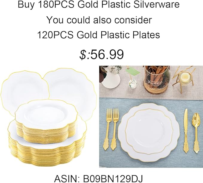 NOCCUR 180PCS Gold Plastic Cutlery Set - Gold Plastic Silverware Disposable - Include 60 Forks, 60 Spoons, 60 Knives - Perfect for Wedding/Fall Party/Thanksgiving