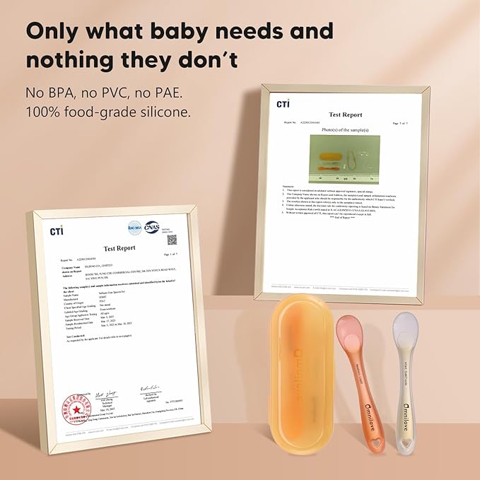 Silicone Baby Spoons 2-Pack with Case, New Born Self Feeding Toddler Spoon, Baby Led Weaning Supplies, Toddler Utensils with Safety Chain, Baby Eating Essentials, Dishwasher Safe