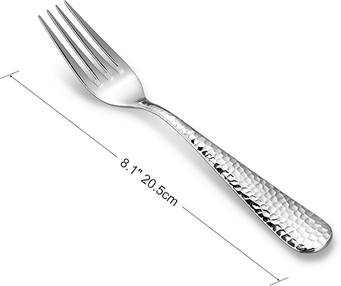 KEAWELL Premium 4-Piece Louise Hammered Fork Set, 18/10 Stainless Steel, Fine Fork Set with Round Edge, Brightly-Mirror polished, Dishwasher Safe. (4, 8" Dinner Forks)