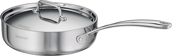Tramontina Utsava Tri-Ply Clad Stainless Steel 2.9-Quart Saute Pan with Lid and Ceramic Non Stick Interior, Induction-Ready Cooking Pan