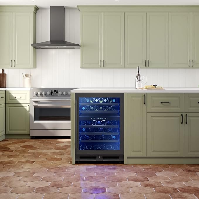 Zephyr Presrv 24" Wine Fridge Dual Zone Under Counter - Countertop Mini Wine Cooler Cellars Small Cabinet Wine Refrigerator Home Bar Chiller Freestanding with Glass Door Black, 45 Bottles 750ml