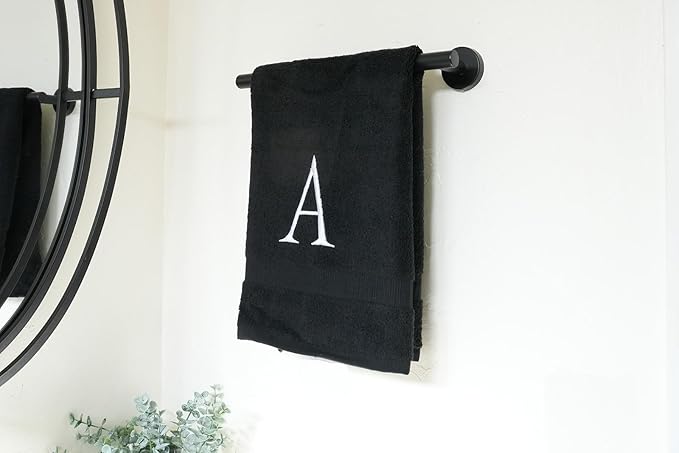 Black Monogrammed Hand Towels for Bathroom- Black and White Luxury Hotel Quality Personalized Initial Decorative Embroidered for Powder Room, Spa-GOTS Organic Certified - Pack of 2, Letter A